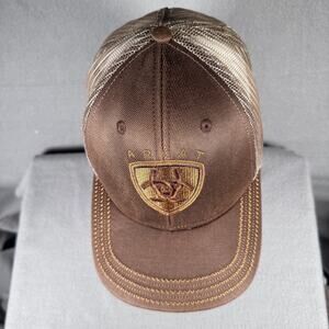 Ariat Hat Cap Strap Back Mens One Size Brown Tan Mesh Trucker Embroidered Shield